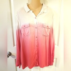 Faded Glory White to Pink Gradient Button Down Shirt